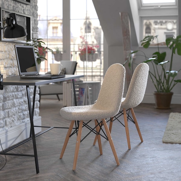 Flash Furniture 2 Pack Off-White Faux Sherpa Chairs with Wood Legs, 2PK DL-10-W-2-GG - main